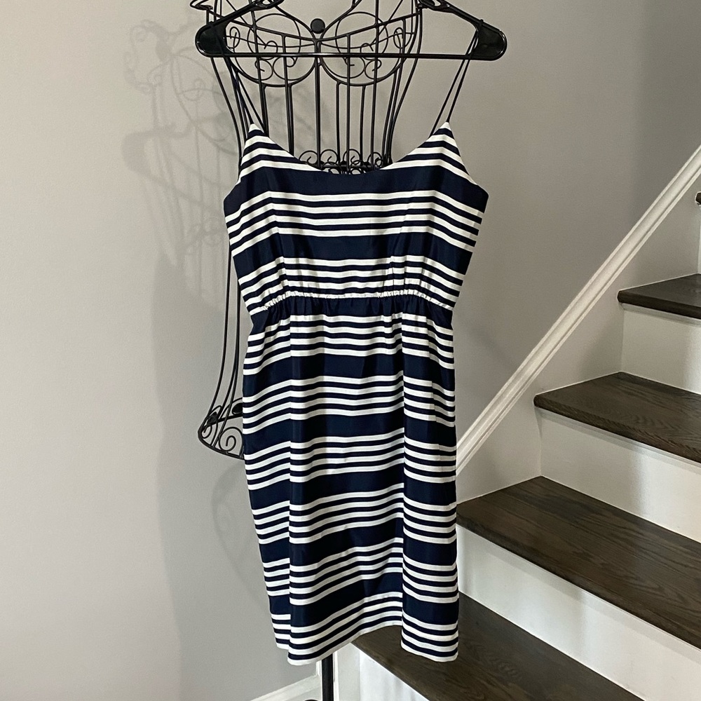 J.CREW Navy Blue White Spaghetti Strap Dress 6